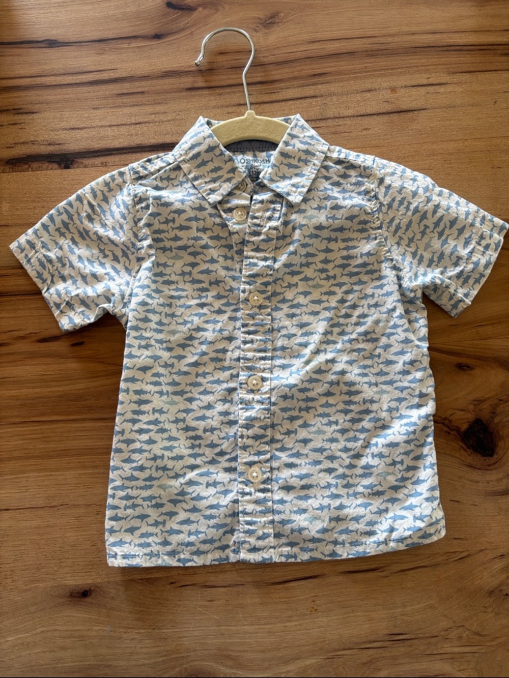OshKosh B'gosh Blue & White Shark Print Short-Sleeve Button-Up